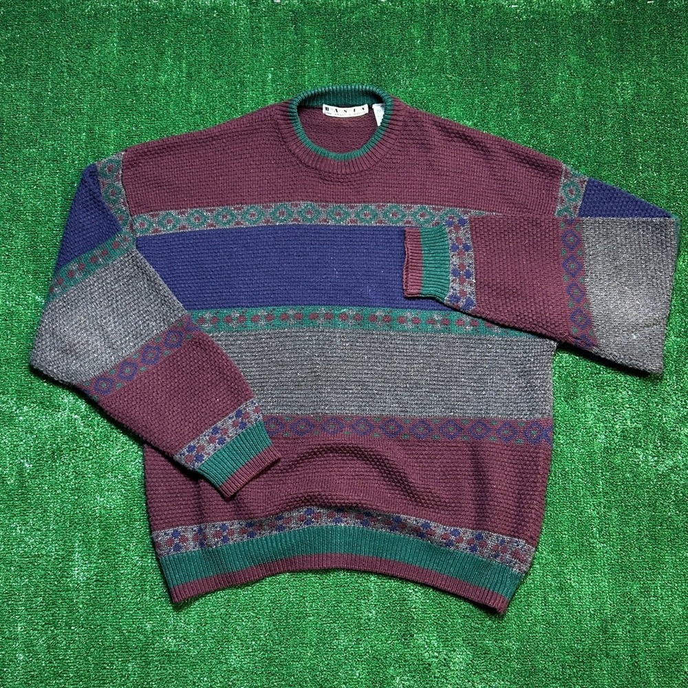 Vintage 90s Basix Fenn Wright & Manson Mens Sweater XL Multi-Color Striped